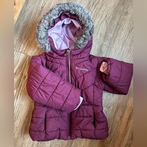 Columbia toddler girls winter coat, size 2T, purple color with grey fur